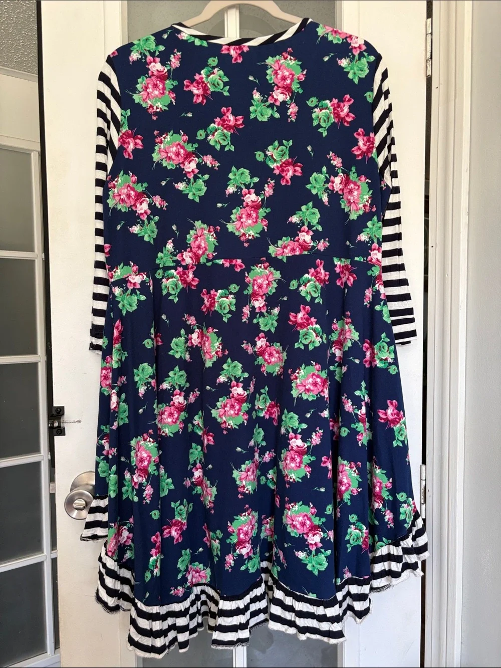 Navy Floral High-Low Tunic with Striped Ruffles - Picture 5 of 5